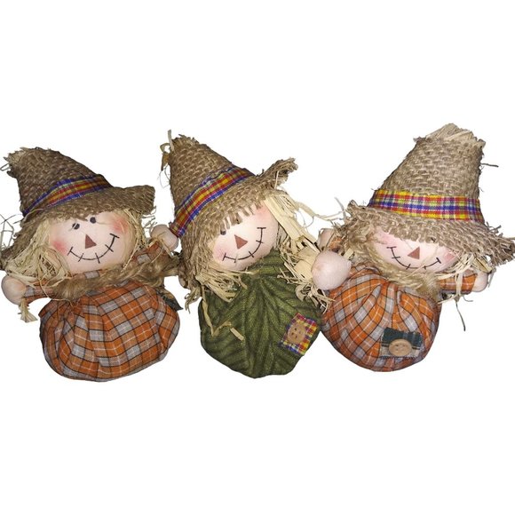 Mini Scarecrow Table Sitters Lot of 3 Thanksgiving 6 Inch Fall Decor Figures - Picture 8 of 8